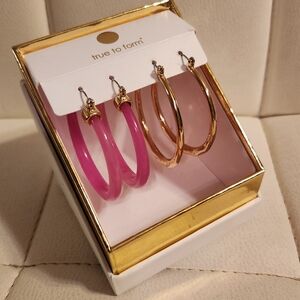 Gold and Pink Hoop Earrings Set